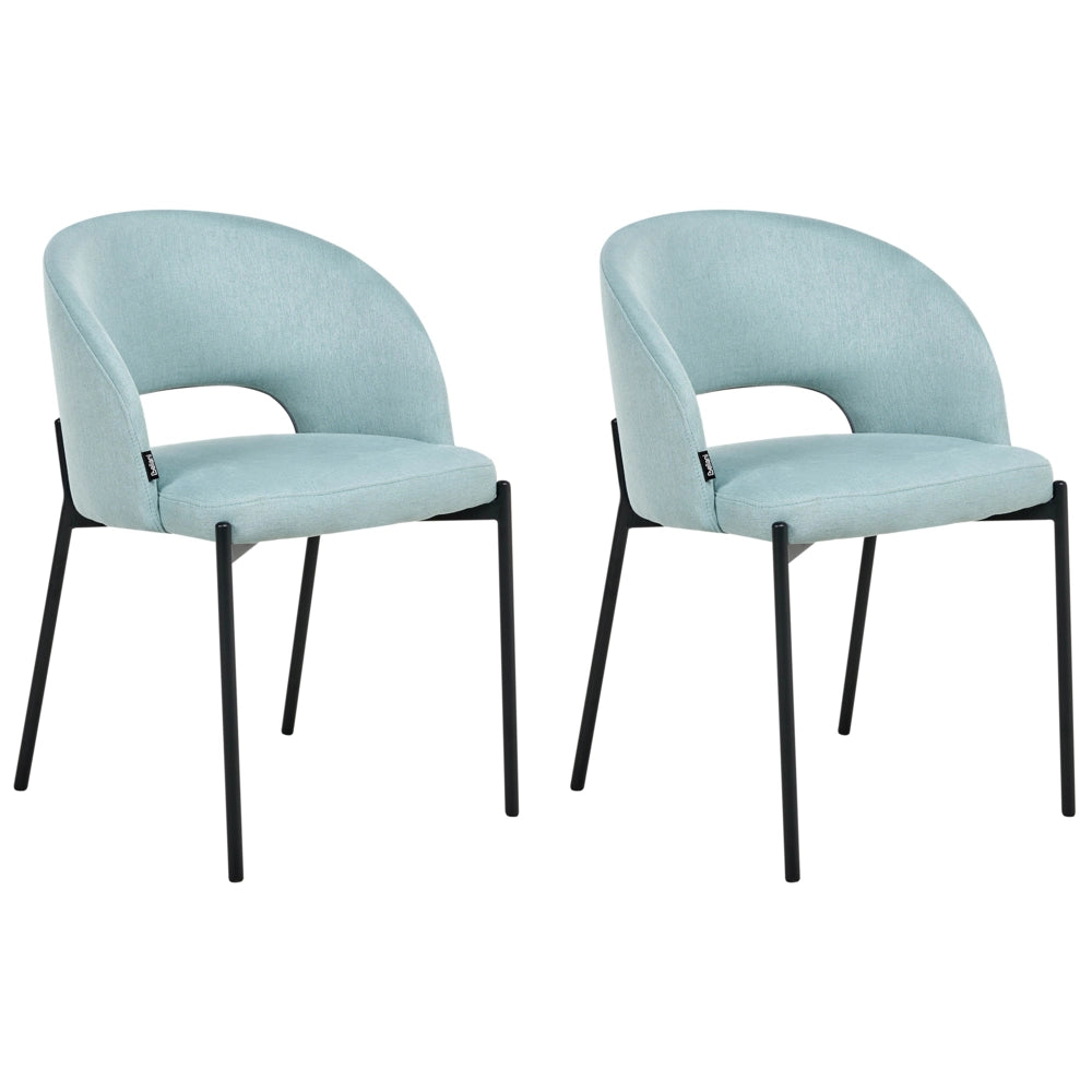 Set di 2 sedie da pranzo tessuto azzurro e metallo braccioli e schienale con apertura moderna industriale