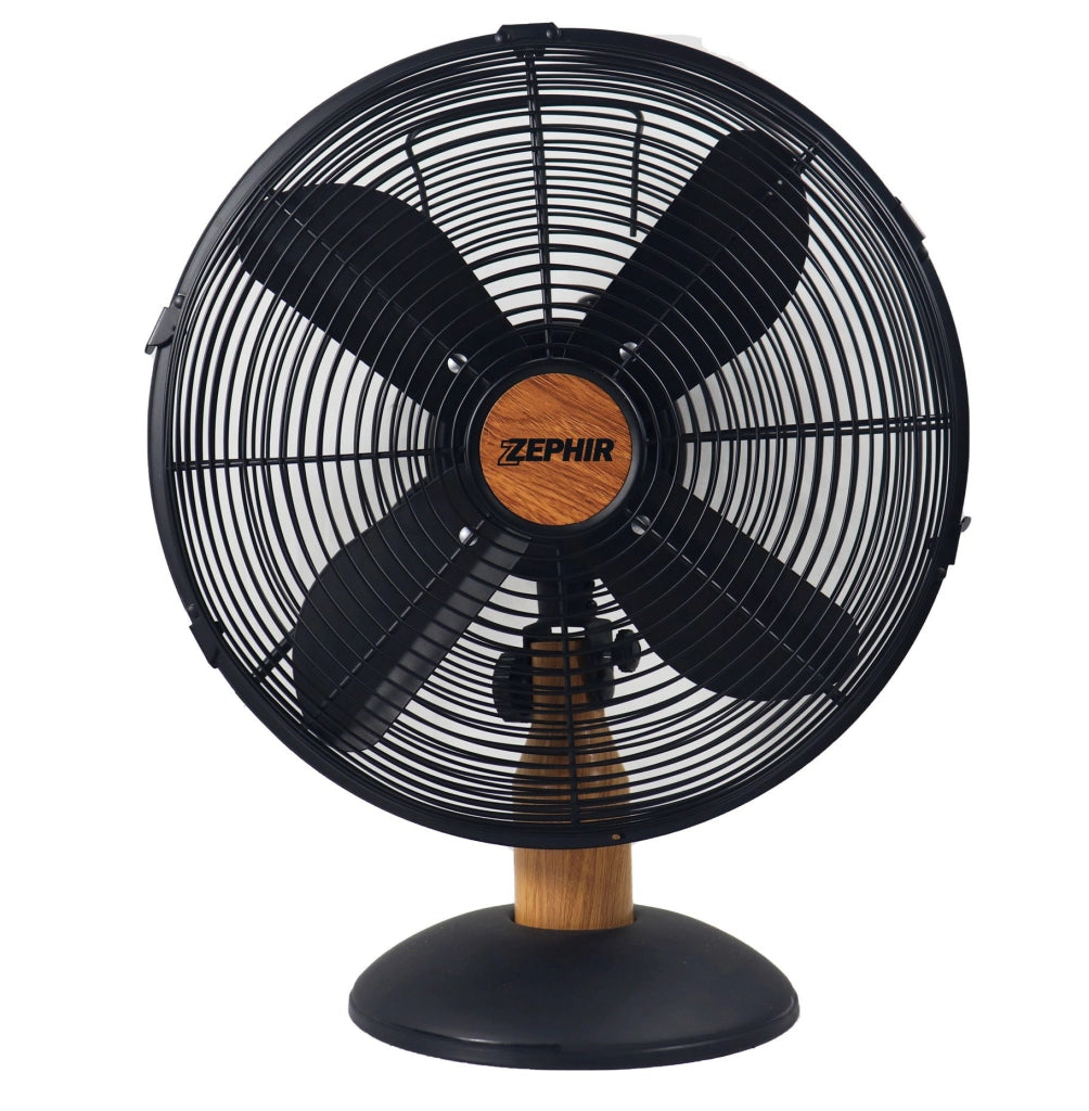 VENTILATORE DA TAVOLO METALLO NERO EFFETTO LEGNO 40CM 50W - WESTIM