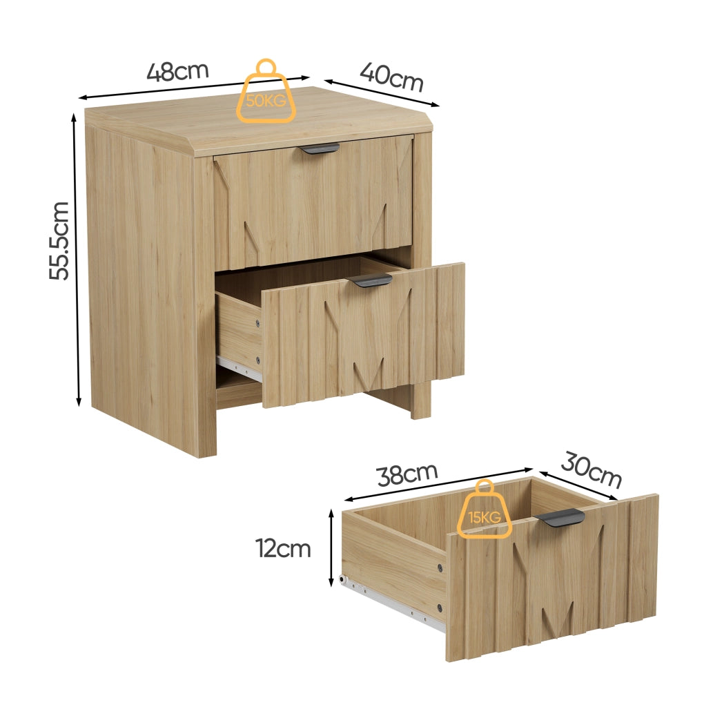 Comodino color rovere con cassetto e finitura scanalata