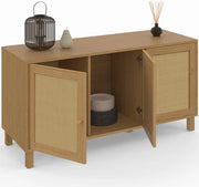 HANAE Aparador bajo vintage de 3 puertas con efecto caña natural 113 cm