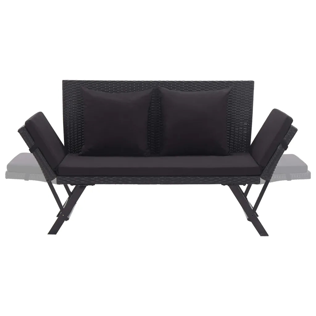 Panchina da Giardino con Cuscini 176 cm Nera in Polyrattan 46233