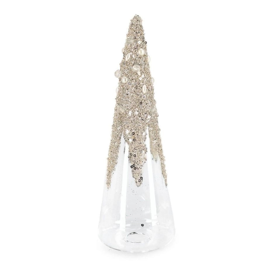 ALBERO DI NATALE TRASPARENTE E PAILETTE ARGENTO VETRO IMPERIAL D8,5X25H