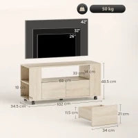 Mobile Porta TV da 42" con Ruote Girevoli e Freno, Ripiani Regolabili e Cassetti, 102x34.5x48.5 cm, Legno