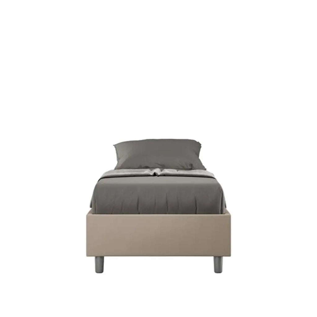 Letto singolo senza rete imbottito 80x190 similpelle tortora Azelia