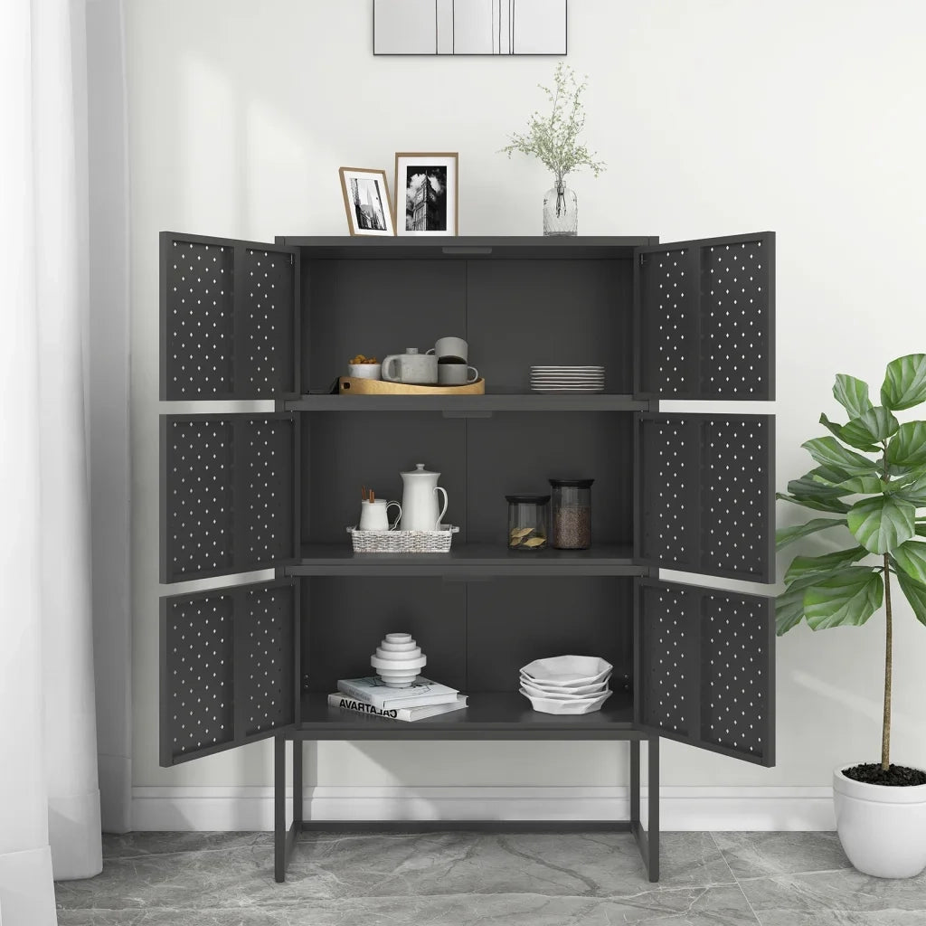 Credenza | Madia | Buffet da pranzo | Armadio da pranzo Alta Antracite 80x35x135 cm in Acciaio