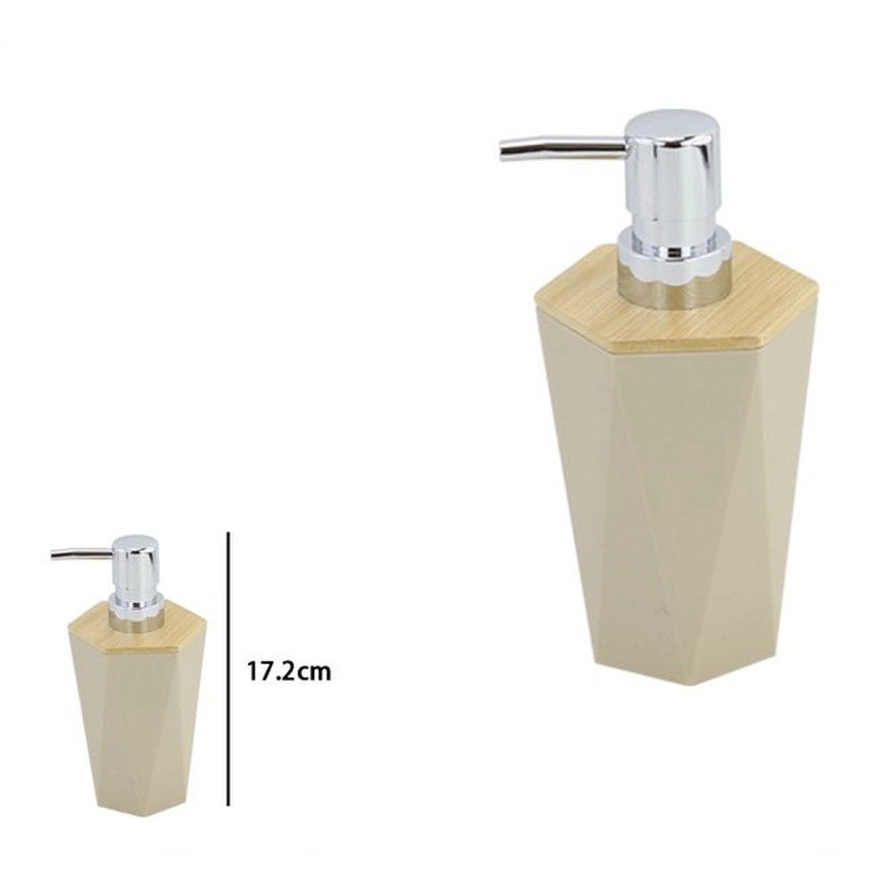 Trade Shop - Dispenser Sapone Liquido A Cilindro Esagonale Geometrico Beige Legno Da Bagno 10841 -