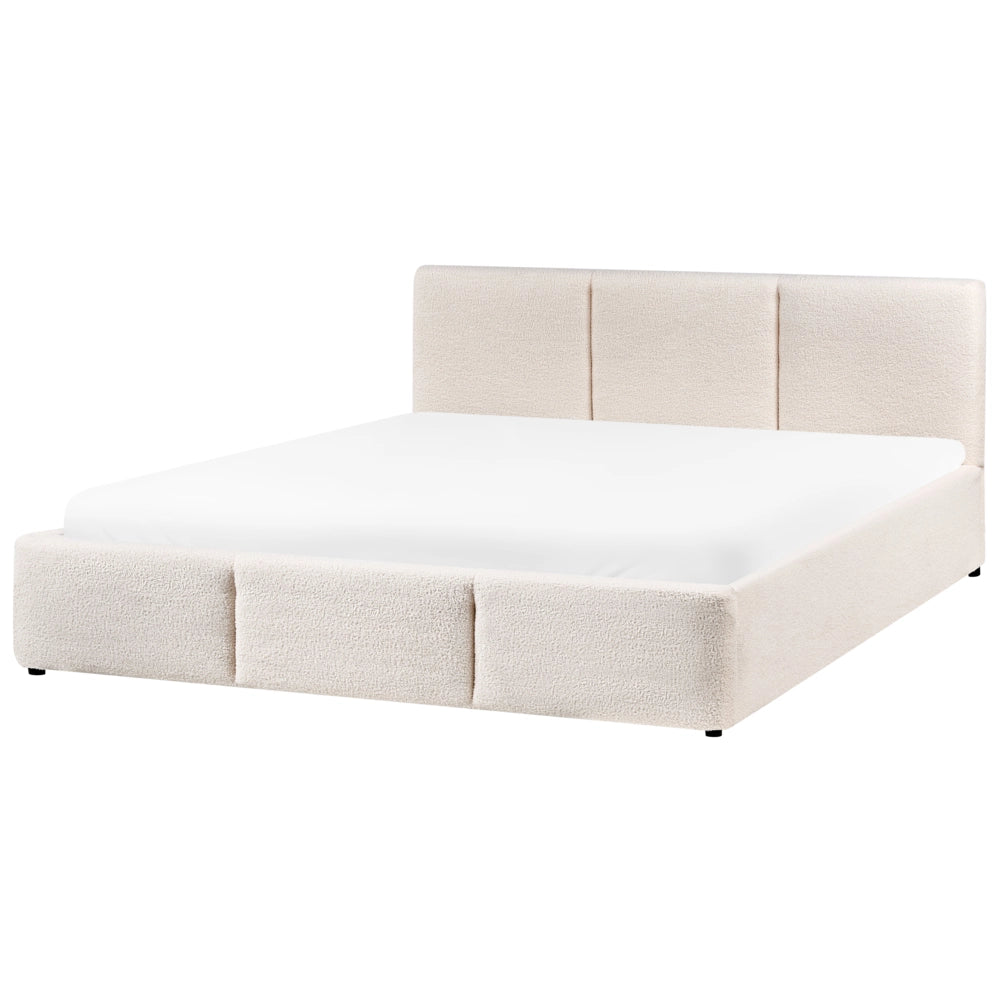 Letto matrimoniale in tessuto bouclè bianco sporco con contenitore 160 x 200 cm Testiera Rivestita Funzione Contenitore