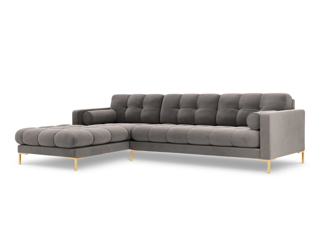 Cosmopolitan Design - Divano angolare sinistro "Bali" 5 posti in velluto grigio chiaro 