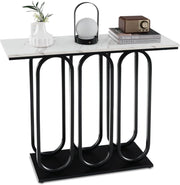 Tavolo consolle effetto marmo, tavolo d'ingresso con telaio rotondo in metallo, sottile, tavolino da salotto, con protezione antiribaltamento, tavolo lungo, 100 x 30 x 80 cm