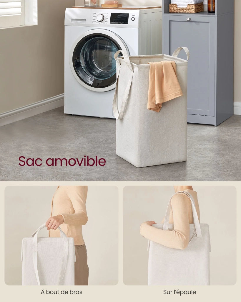 Mobiletto da bagno con cesto per la biancheria armadio alto portaoggetti sacco interno estraibile con maniglie scomparto con anta 40 x 40 x 170 cm grigio 12_0006488