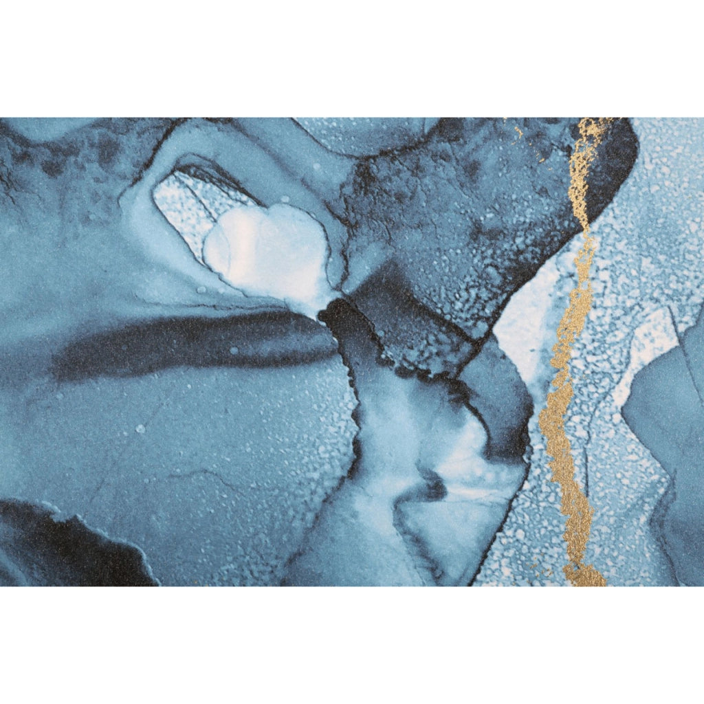 Stampa dipinta Blu Rey astratta effetto marmo blu e oro su tela 80x120 cm