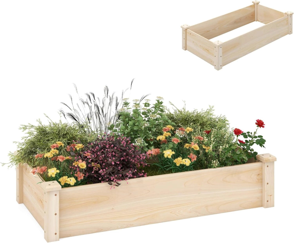 Aiuola rialzata in legno, aiuola senza terra, aiuola per erbe aromatiche per giardino, balcone, cortile, terrazza, fioriera per ortaggi, fiori, erbe aromatiche, aiuola, aiuola, 120 x 61 x 25,5 cm, naturale