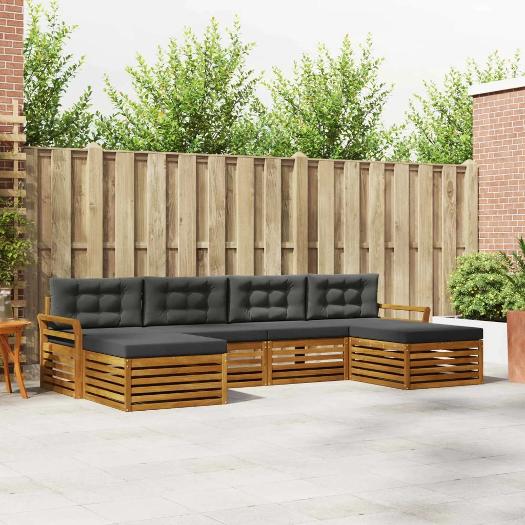 Set divani 6 pcs Naturale e Antracite Legno di Acacia Massello