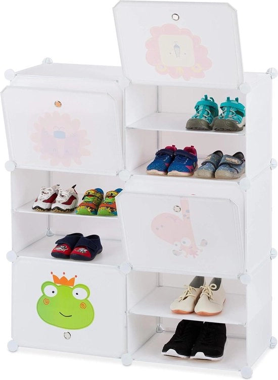 Cassettiere per Bambini - 12 Comparti - Disegno Animali - Bianca - 24 Pairs di Stivale di Archiviazione