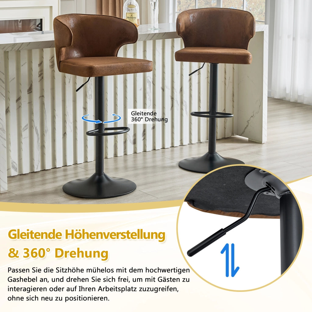 SGABELLO Bar regolabile 85-110 cm girevole 360° tessuto marrone Set da 2 pezzi