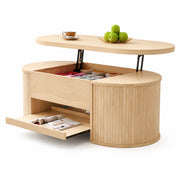 Tavolino da caffè 110x55.5x40 cm; altezza regolabile con piano sollevabile; MDF; colore naturale