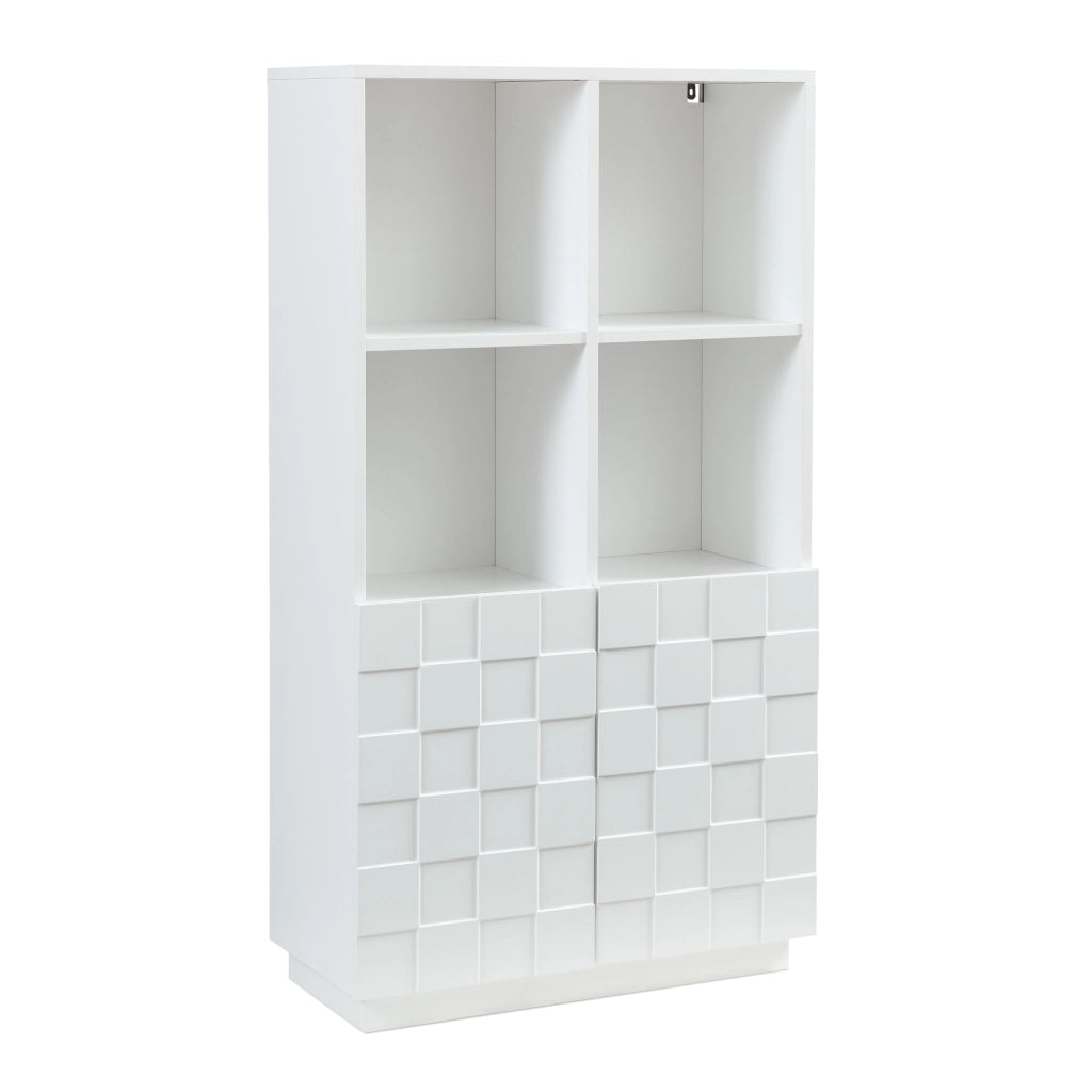Armadio Comò Alto Bopibobro a 2 Ante Credenza con 4 Ripiani Aperti e 4 Vani Chiusi 118 x 64 x 30 cm - Bianco [en.casa]