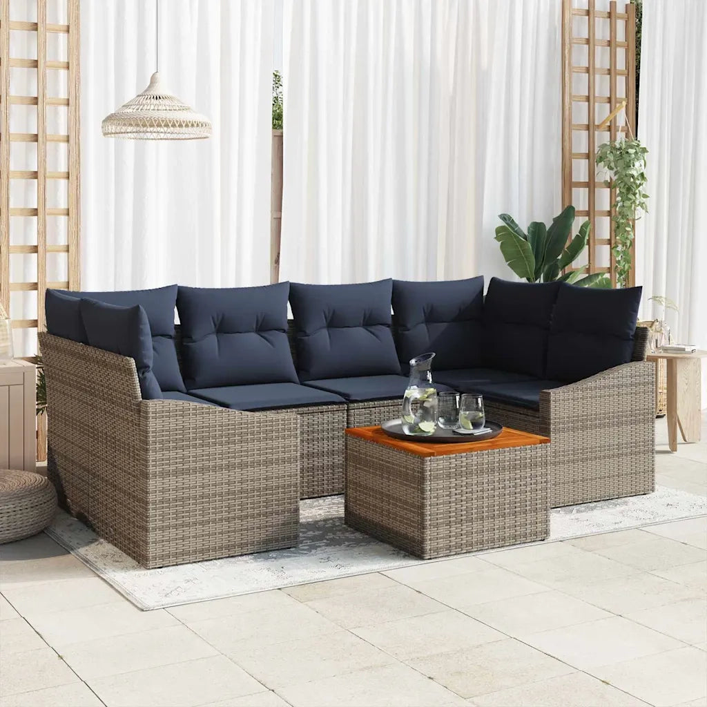 Set Divano da Giardino 7 pcs Grigio e Blu Navy polyrattan 3356456