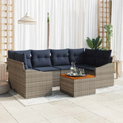 Set Divano da Giardino 7 pcs Grigio e Blu Navy polyrattan 3356456