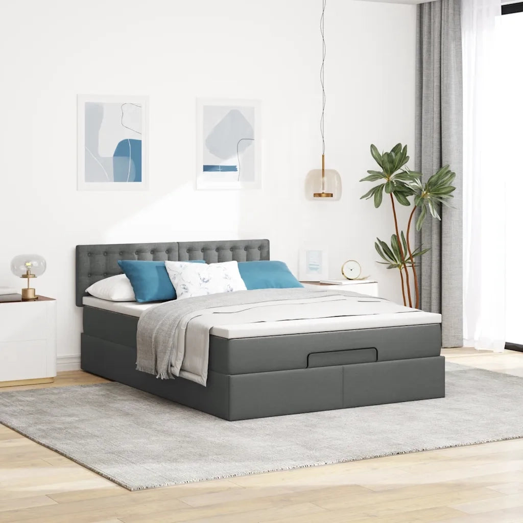 Pouf Letto con Materasso e LED Grigio Scuro 140x200 cm 3312479