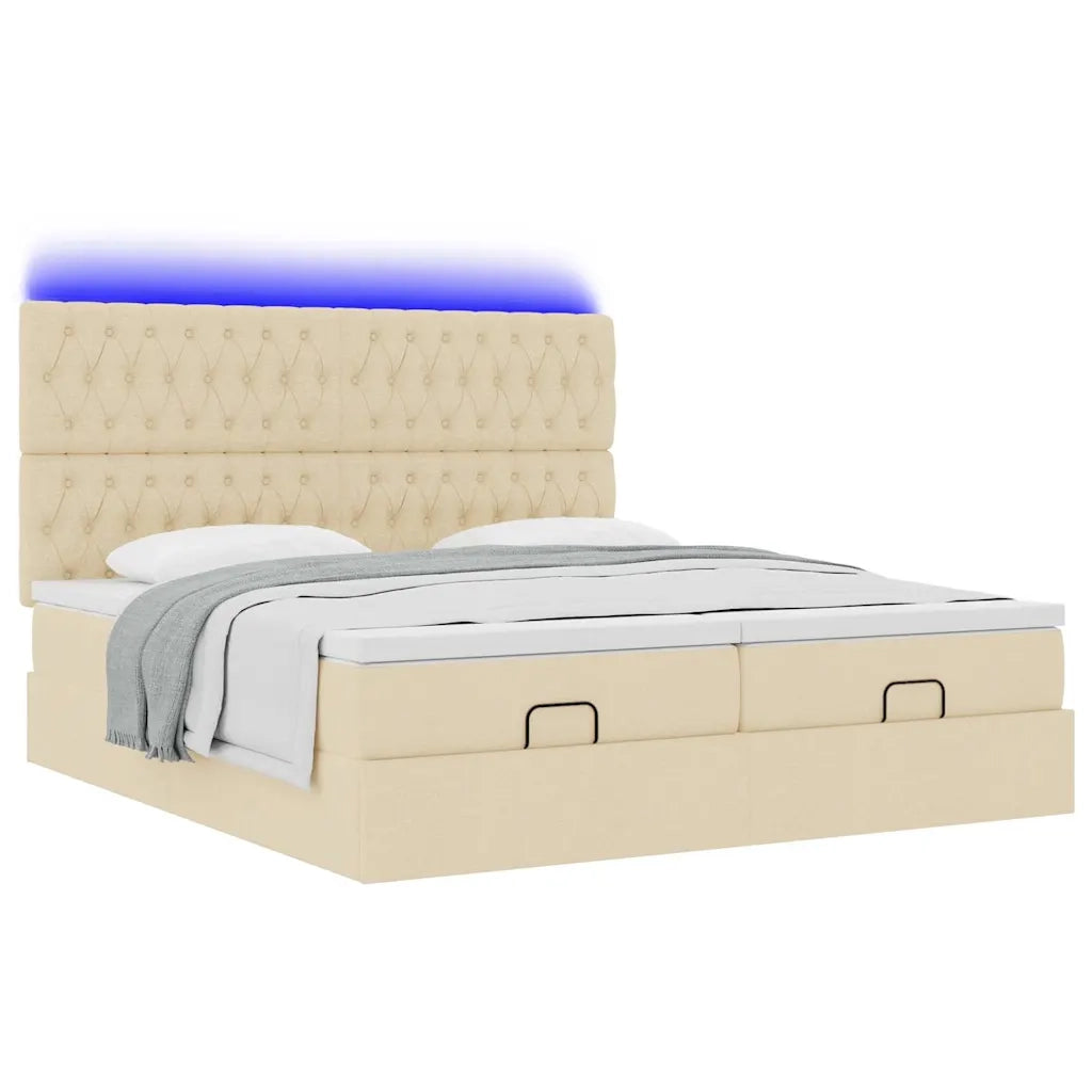 Struttura Letto Pouf con Materassi Crema 200x200 cm in Tessuto