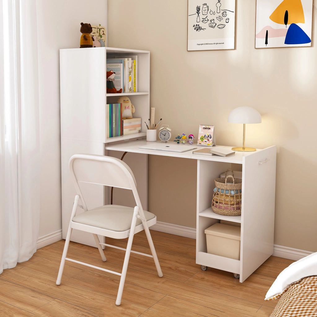 Scrivania estraibile 2 in 1 con mobile contenitore bianco