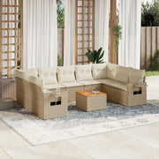 Set Divano da Giardino 10 pz con Cuscini Beige in Polyrattan 3224707
