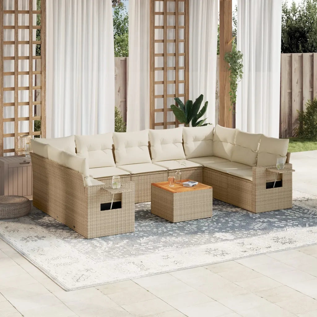 Set Divano da Giardino 10 pz con Cuscini Beige in Polyrattan 3224707
