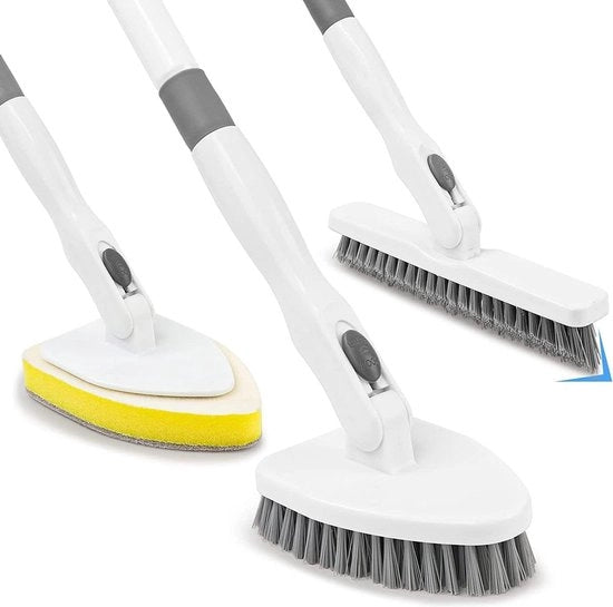 Scrubber 3 in 1 - Manico Removibile - Setole a Spazzola in Velluto di Pelle - Strumento di Pulizia per Bagno, Doccia, Cucina - Pulizia di Pareti e Vetri