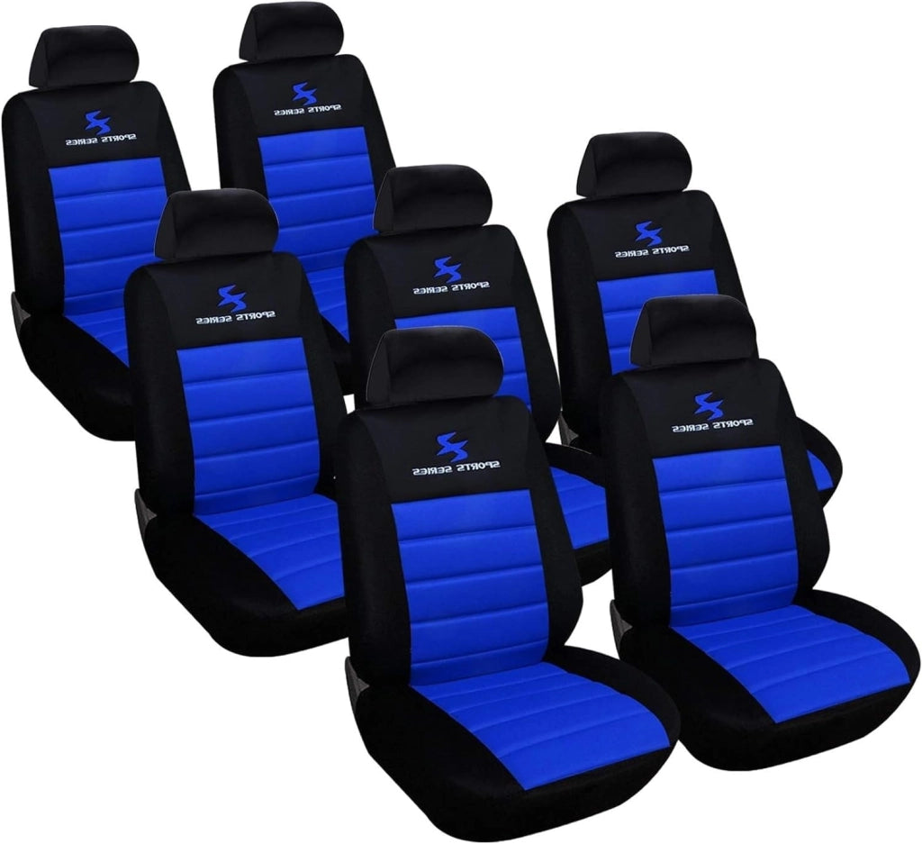 Set Coprisedili Auto 7 Posti Seat Cover Protezioni Universali per Macchina Tessuto Poliestere Nero