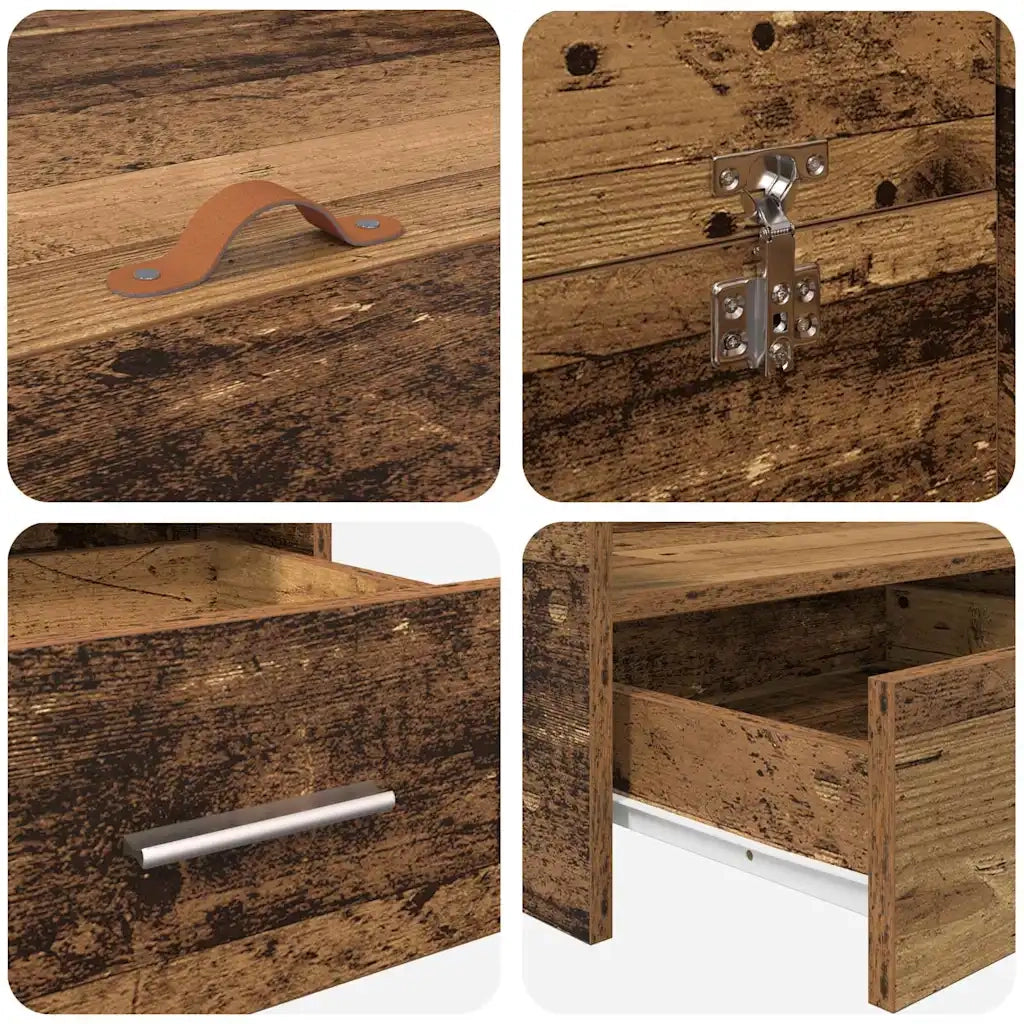 Struttura letto con contenitore-Giroletto con contenitore Legno vecchio 135 x 190 cm
