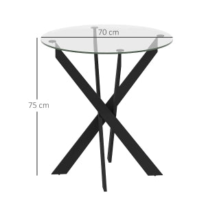 Tavolo da pranzo rotondo Ø70 x 75 cm in vetro temperato nero, per 4 persone, design moderno