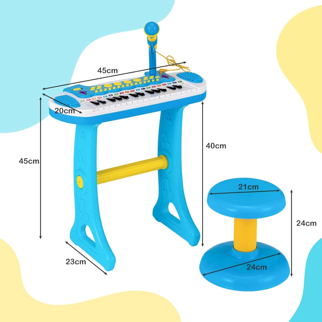 Tastiera Giocattolo a 31 Tasti, Pianoforte Digitale per Bambini, con Microfono Sgabello Luci, Funzioni di Record e Playback, Pianola Bambini con 22 Battiti/8 Toni/7 Ritmi, per 3+ Anni (Blu)