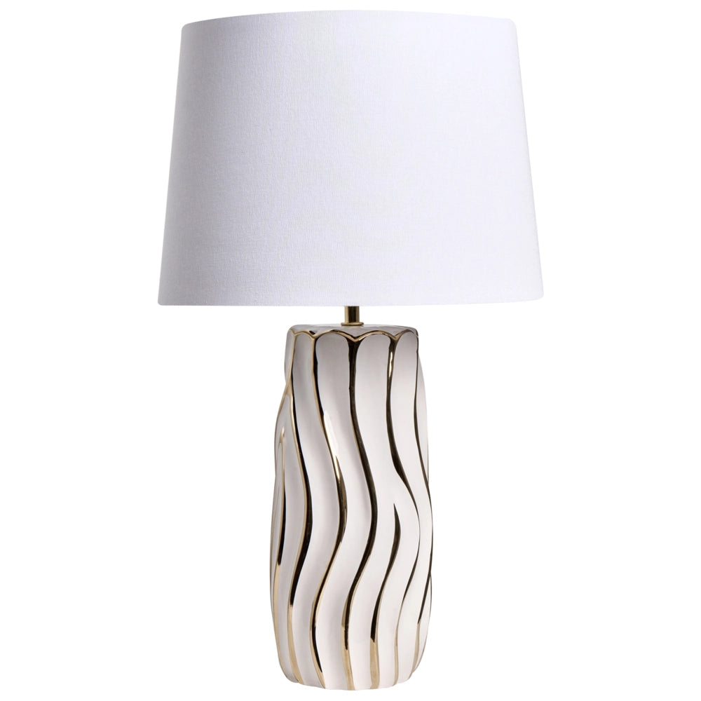 Lampada da tavolo con base in ceramica bianca e paralume in lino, elegante stile moderno glamour, per soggiorno e camera da letto