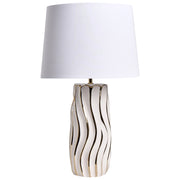 Lampada da tavolo con base in ceramica bianca e paralume in lino, elegante stile moderno glamour, per soggiorno e camera da letto