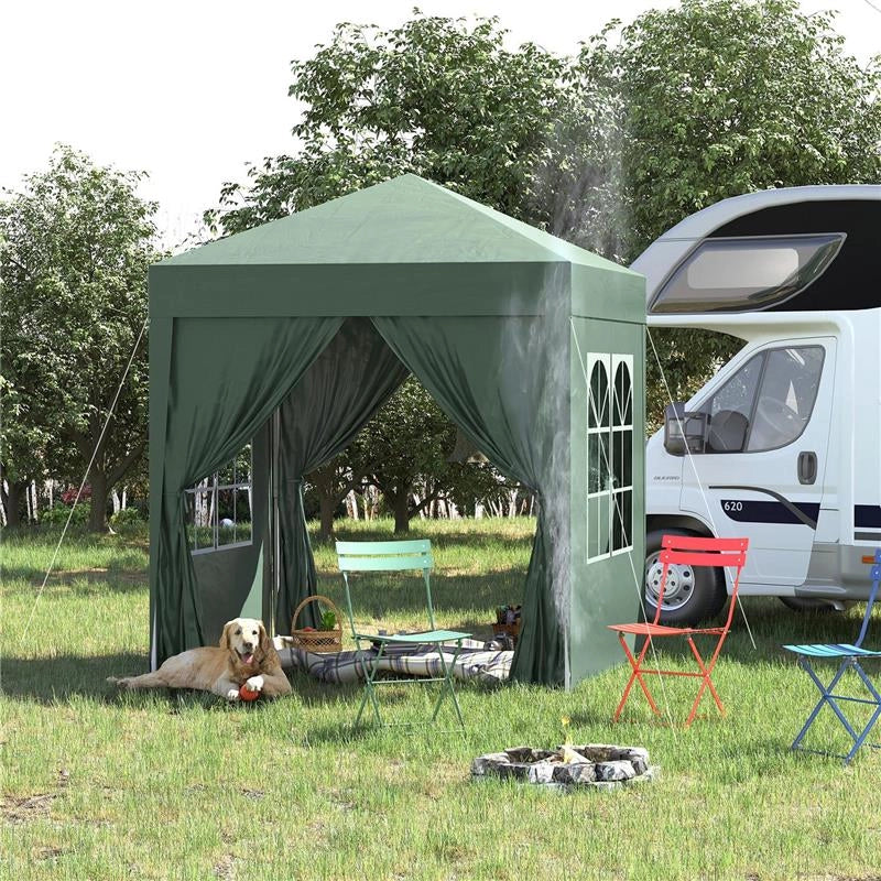GAZEBO PIEGHEVOLE CON 4 PARETI RIMOVIBILI E BORSA DA TRASPORTO IN METALLO E POLIESTERE 2X2X2.4 CM VERDE