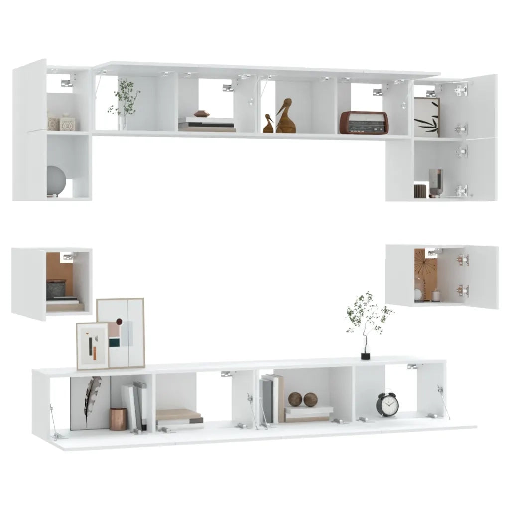 Set Mobili Porta TV 8pz Bianco in Legno Multistrato 3114414