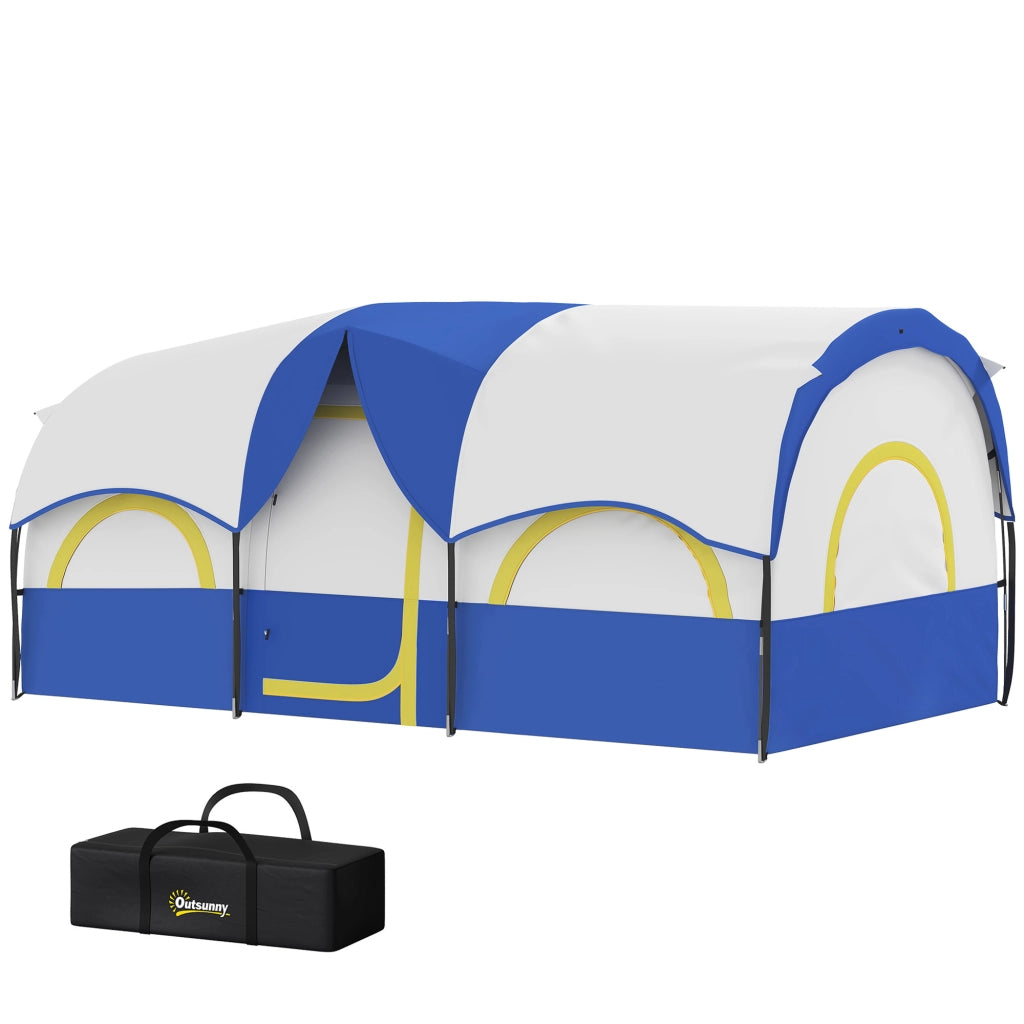 Tenda da Campeggio Familiare 4 Persone Impermeabile con Camere Separate ¨C Xylo ¨C 435x251x195 cm Blu e Bianco