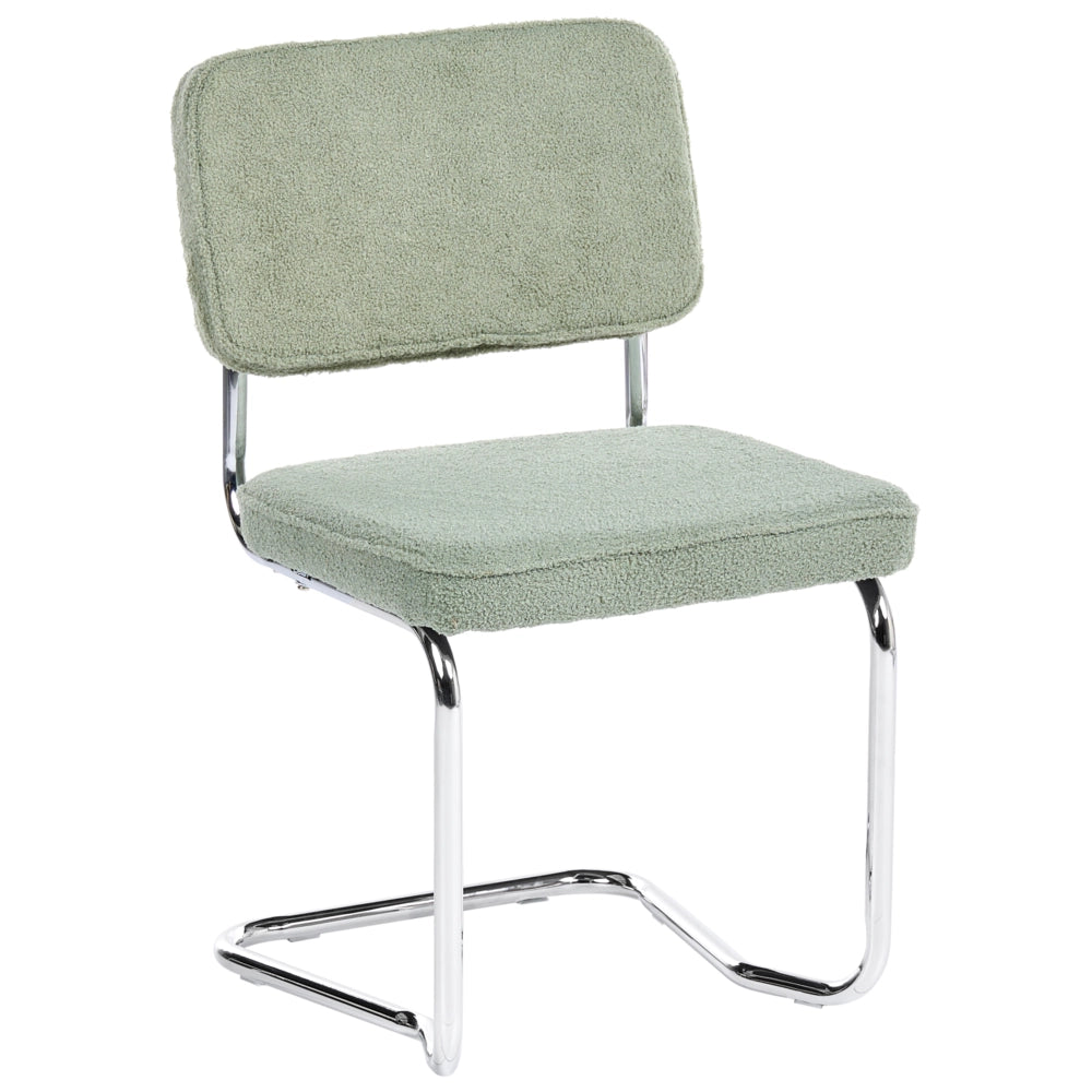 Set di 2 sedie da pranzo con rivestimento in bouclé verde chiaro e gambe in ferro stile retrò