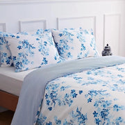 Set di coperte 135 x 200 cotone a righe invertibili fiori blu coperte da letto (135 x 200 + 80 x 80 cm)