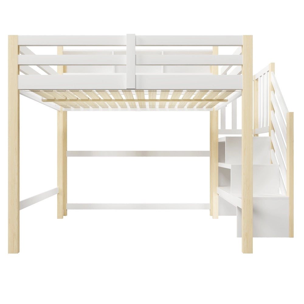 Letto a Soppalco con LED e Contenitore ¨C MINIMAL ¨C Bianco/Naturale 140x200