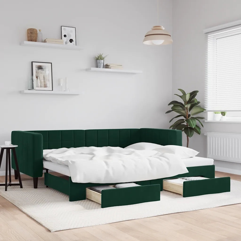 Divano Letto Estraibile Cassetti Verde Scuro 80x200cm Velluto 3196734