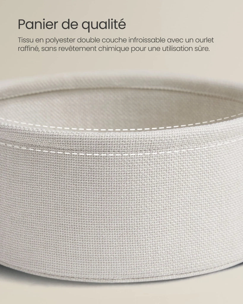 Tavolino rotondo piccolo con cestino in tessuto 45 x 50 cm contenitore per soggiorno/camera da letto/comodino stile moderno beige 12_0006930