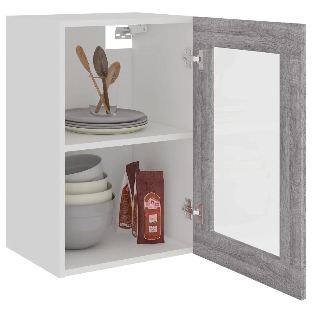 Mobile Pensile Vetro Grigio Sonoma 40x31x60cm Legno Multistrato cod mxl 71198