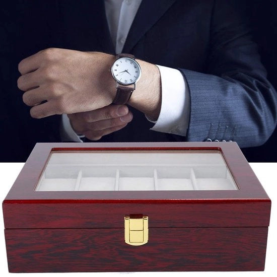 Cassa orologio in legno con decorazione - 10 cornici - vetrata - dimensioni 26,2 x 20 x 8 cm