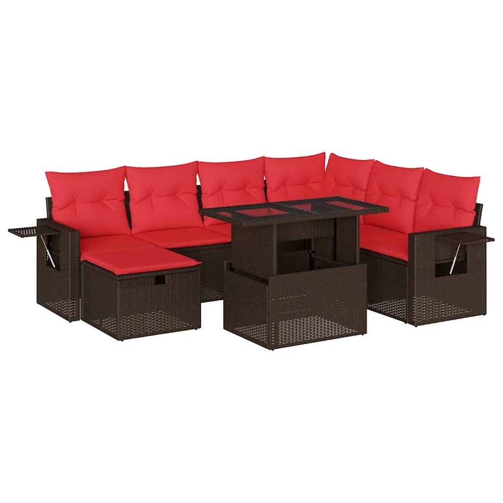 Set Divani da Giardino 8 pz con Cuscini Marrone in Polyrattan 3275004
