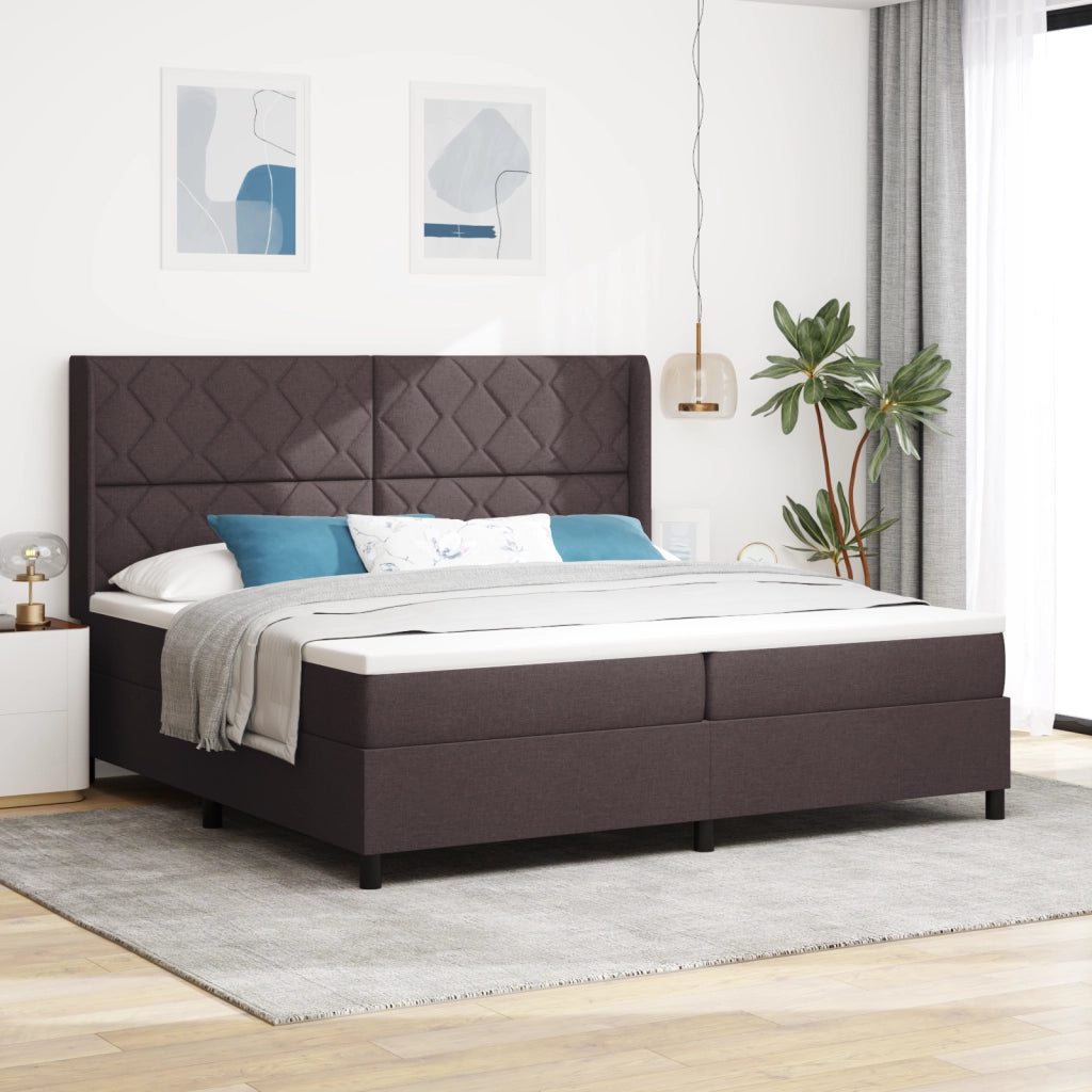 Letto Box Spring con Materasso e LED Marrone Scuro 200x200 cm Tessuto