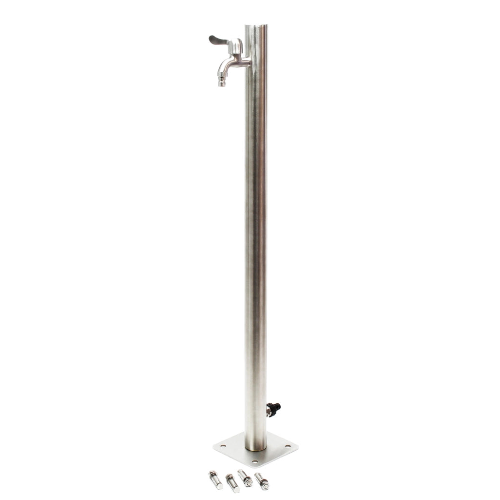 Fontanella a colonna in acciaio inox 95,5cm rotonda con rubinetto e raccordo Resistente a UV e gelo