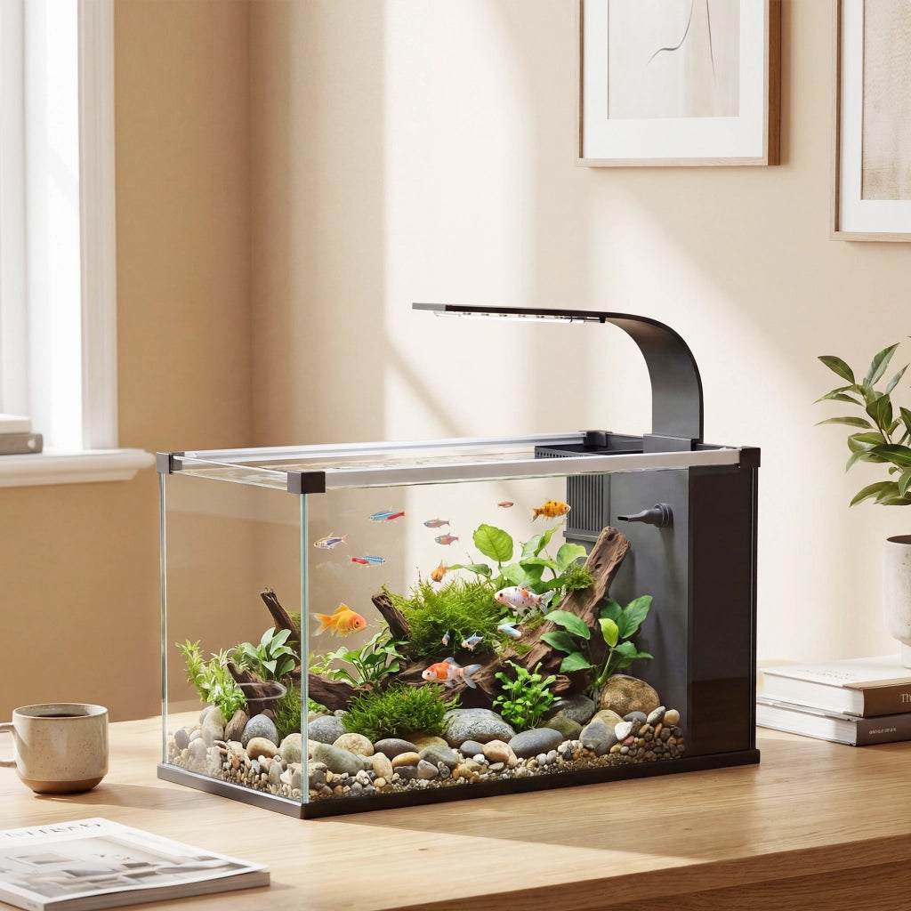 Acquario, 24L in Vetro Temperato con Filtro, Luce LED e Pompa dell'Acqua