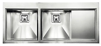 CM 012847.D3.01.2033 GLAMOUR MIX Lavello da Incasso 2 Vasche a Destra con Gocciolatoio 116 x 50 cm Slim Acciaio Inox Satinato con Fascia Miscelatore colore Inox Satinato